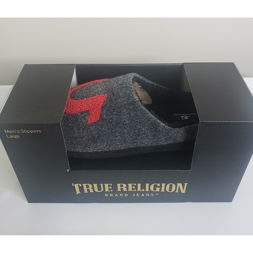 True Religion Brand Jeans Slippers Mens Large Fits 11-12‎ Gray/Black/Red Slip-On